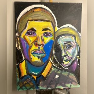 Old school love story acrylic 30x40 original painting wall canvas art